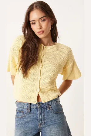 ASOS Cárdigan amarillo crema de manga corta de punto de