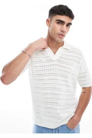 Only & Sons Polo blanco con cuello abierto y sisas caídas de punto calado de