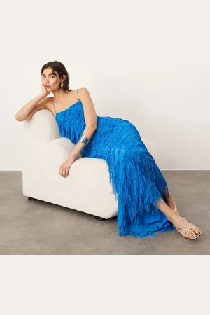 ASOS Vestido largo de tirantes con espalda escotada de flecos texturizados de