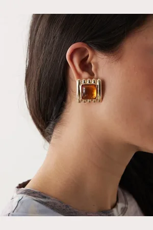 Reclaimed Pendientes dorados con piedras sintéticas de ámbar de