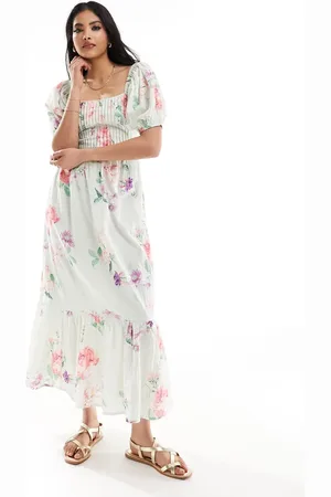 ASOS Vestido midi con y lazada en la espalda de plumeti de algodón de -Multicolor
