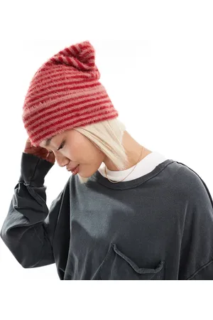 COLLUSION Gorro a rayas rojas extragrande de punto mullido de