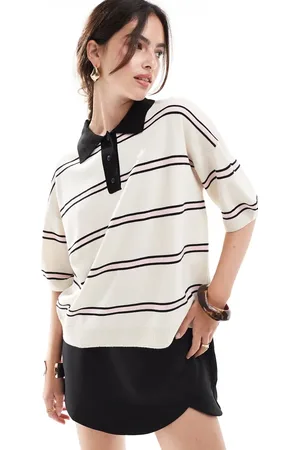 ASOS Polo color crema a rayas extragrande de punto de -Multicolor