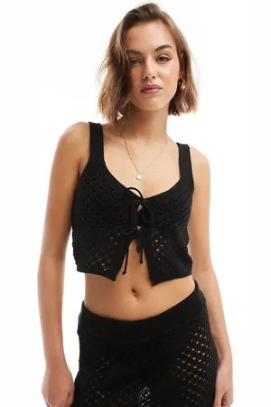 Miss Selfridge Top con lazada delantera de croché de -Blanco