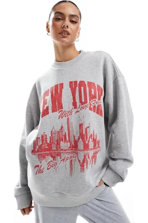 ASOS Sudadera gris hielo jaspeado extragrande con estampado gráfico "New York" de