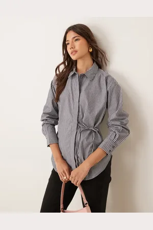 JDY Camisa y blanca a rayas con detalle asimétrico de lazada de