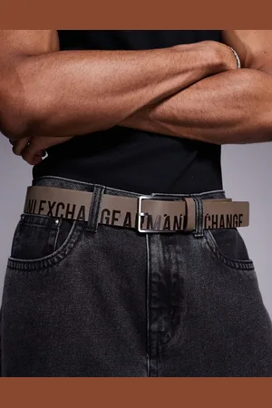 Armani Exchange Cinturón verde caqui con logo de cuero de