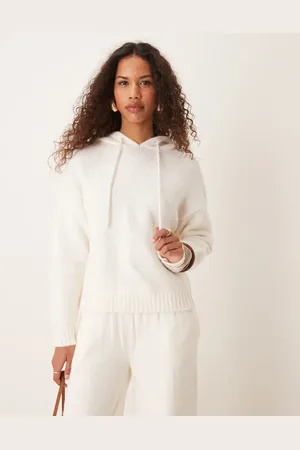 ASOS Sudadera color con capucha de punto mullido de (parte de un conjunto)-Blanco