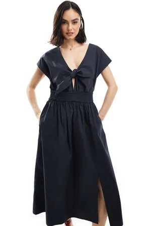French Connection Vestido midi con lazada de popelina de algodón Barletta de