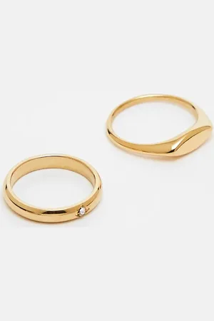 ASOS Pack de 2 anillos dorados tipo sello con cristales de acero inoxidable resistente al agua de