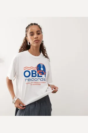 Obey Camiseta blanca con logo gráfico "Records" de