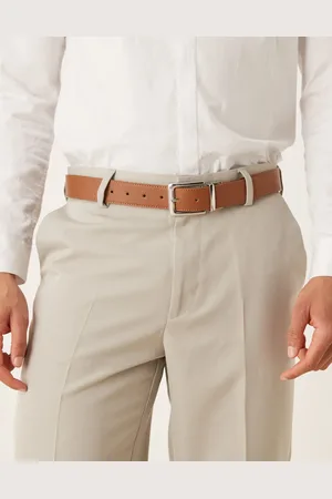 ASOS Cinturón de vestir reversible de color tostado y azul marino con hebilla plateada de