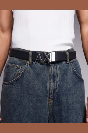 Armani Exchange Cinturón azul marino y color crema reversible con logo de