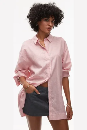 Topshop Camisa con raya diplomática azul de tejido efecto lino de