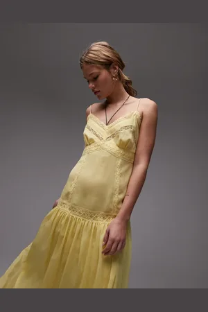 Topshop Vestido midi de chifón con insertos de encaje de
