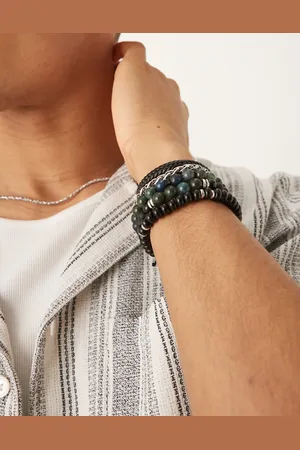 ASOS Pack de 5 pulseras negras con diseños variados de cuentas, cadena y tejido de