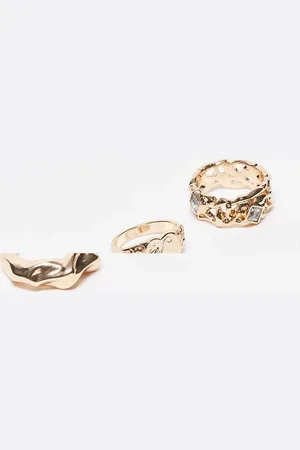 Reclaimed Pack de 3 anillos dorados con diseño de corazón de