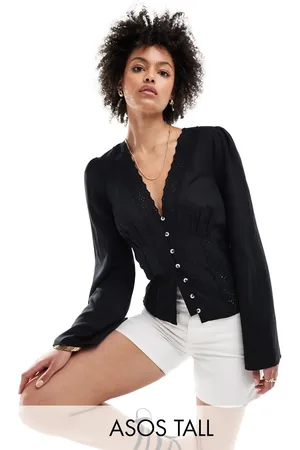 ASOS Top abotonado con inserto de encaje de Tall