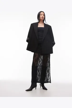 SELECTED Falda larga negra con abertura de encaje de Femme