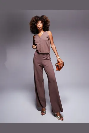 In The Style Pantalones chocolate de pernera ancha de punto de (parte de un conjunto)