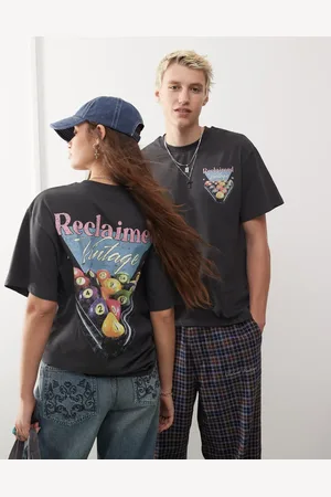 Reclaimed Camiseta negra unisex extragrande con estampado de snooker de