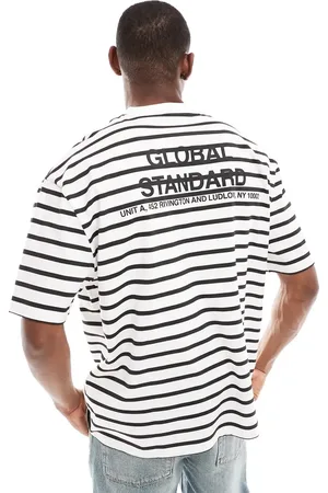 ASOS Camiseta extragrande a rayas con estampado de texto en la parte trasera de
