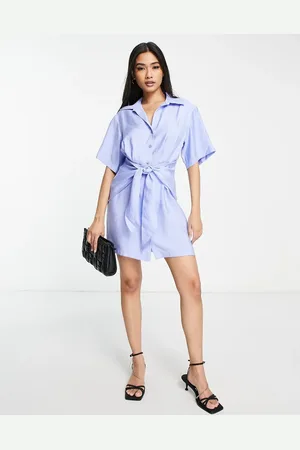 & OTHER STORIES Vestido camisero corto con detalle de lazada de mezcla de - LBLUE