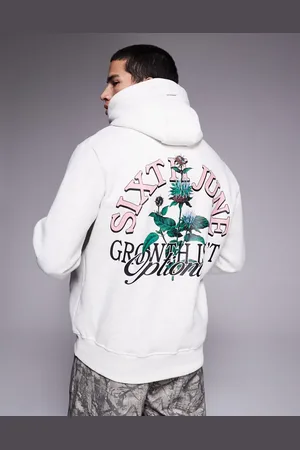 Sixth June Sudadera con capucha y logo botánico estampado en la espalda de