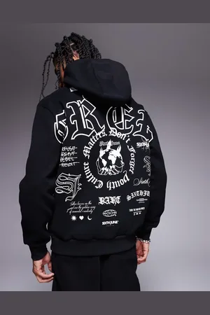 Sixth June Sudadera negra con capucha y estampado trasero del logo de