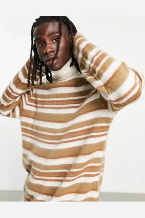Topman Jersey a rayas de cuello vuelto de punto cepillado de