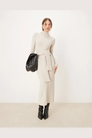 ASOS Vestido largo con cintura cruzada de canalé ancho mullido de -Blanco