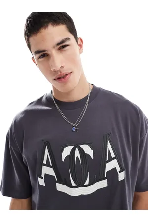ASOS Camiseta gris carbón extragrande con bordado universitario en la parte delantera de