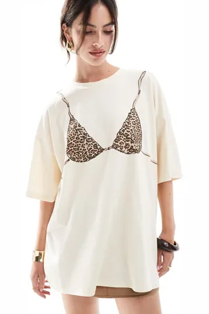 ASOS Camiseta color extragrande con estampado gráfico de top de bikini de leopardo de -Blanco