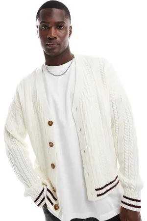 ASOS Cárdigan color crema de corte cuadrado holgado con ribetes burdeos de punto de ochos de -Beis neutro