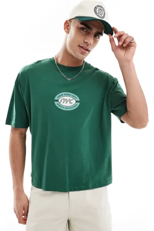 ASOS Camiseta verde de corte cuadrado extragrande con estampado gráfico deportivo en el pecho de