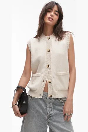 Topshop Chaleco color abotonado de punto calado de -Blanco