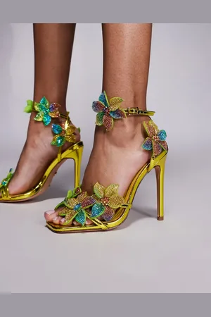 AZALEA WANG Sandalias multicolores de tacón alto con flores adornadas Neriya de