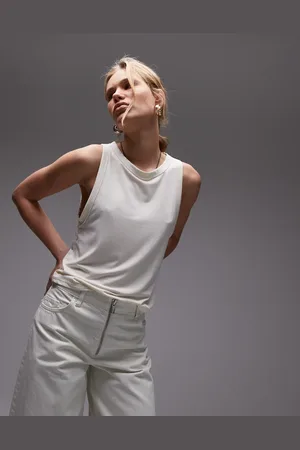 Topshop Camiseta blanco sin mangas de corte suelto de tejido suave de -Neutro