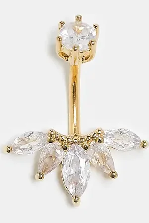 Kingsley Ryan Piercing para el ombligo con diseño de pétalo de acero chapado en oro de -Dorado