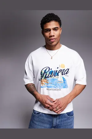 ASOS Camiseta corta blanca extragrande con estampado gráfico náutico de