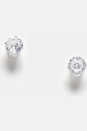 Kingsley Ryan Pendientes de botón de 6 mm de plata de ley con gema cristalina de -Plateado