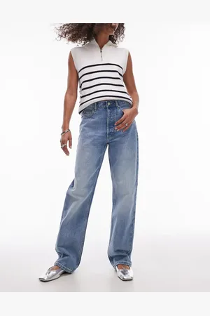 Topshop Vaqueros de corte recto y talle alto con acabado Kort de Petite-Azul