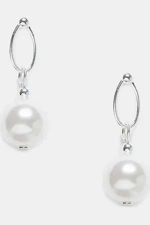 Kingsley Ryan Pendientes largos de plata de ley con perla de -Plateado
