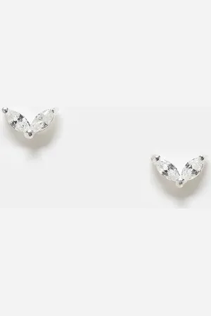 Kingsley Ryan Pendientes de botón con diseño de doble pétalo de plata de ley de -Plateado
