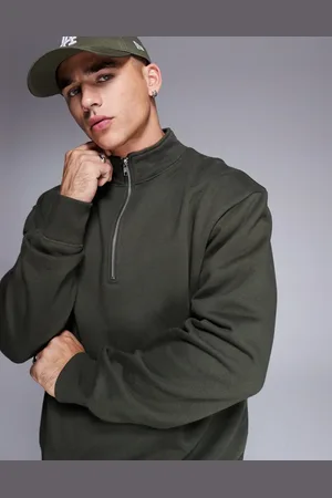 ASOS Sudadera caqui extragrande con cremallera corta de tejido grueso de 400 g/m2 premium de -Verde