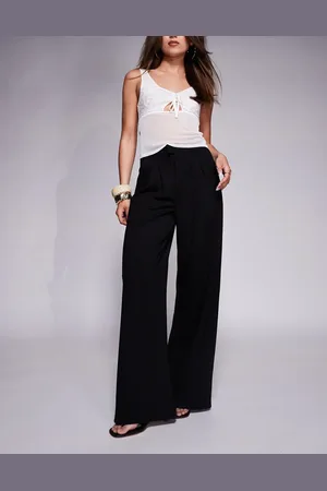 ASOS Pantalones negros de pernera ancha con pinzas delanteras de