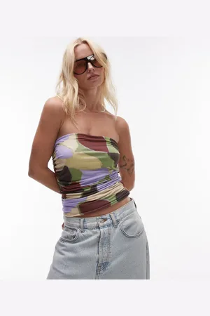 Topshop Top de estilo palabra de honor con estampado abstracto de microfibra de