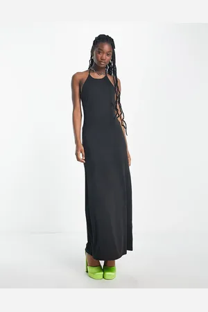 Weekday Vestido largo claro con cuello halter y espalda con escote pronunciado de
