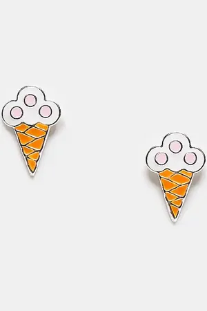 Kingsley Ryan Pendientes de botón con diseño de helado esmaltado de -Plateado