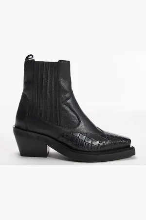 Topshop Botines negros de estilo wéstern de cuero Miffy de Wide Fit